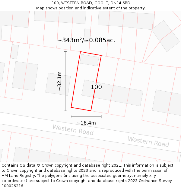 100, WESTERN ROAD, GOOLE, DN14 6RD: Plot and title map