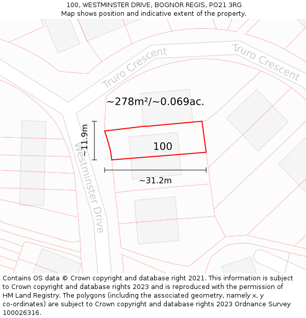 100, WESTMINSTER DRIVE, BOGNOR REGIS, PO21 3RG: Plot and title map