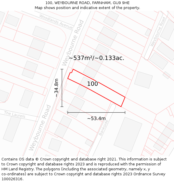 100, WEYBOURNE ROAD, FARNHAM, GU9 9HE: Plot and title map