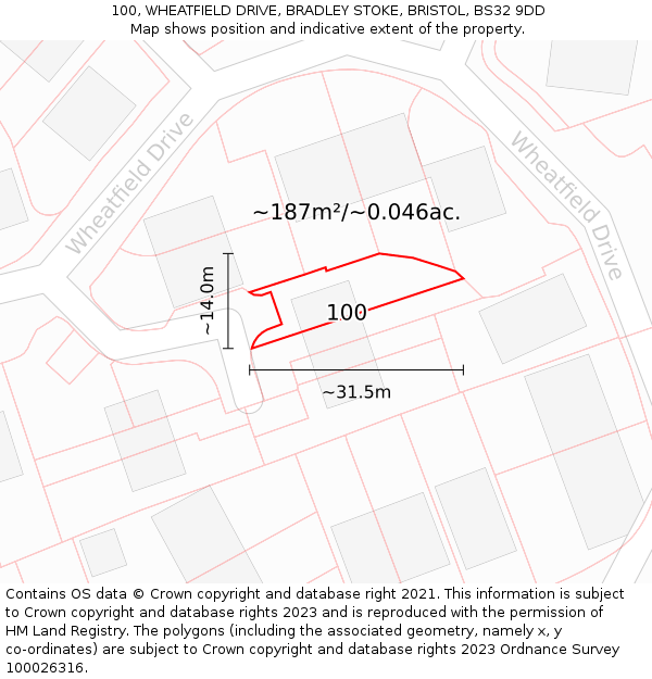 100, WHEATFIELD DRIVE, BRADLEY STOKE, BRISTOL, BS32 9DD: Plot and title map