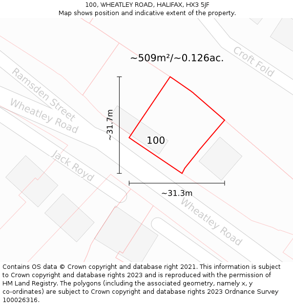 100, WHEATLEY ROAD, HALIFAX, HX3 5JF: Plot and title map