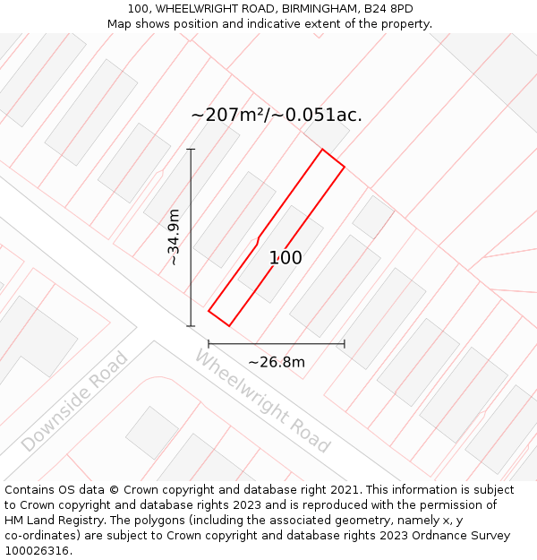 100, WHEELWRIGHT ROAD, BIRMINGHAM, B24 8PD: Plot and title map