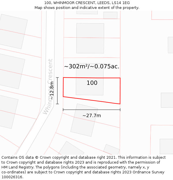 100, WHINMOOR CRESCENT, LEEDS, LS14 1EG: Plot and title map