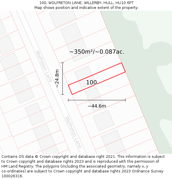 100, WOLFRETON LANE, WILLERBY, HULL, HU10 6PT: Plot and title map