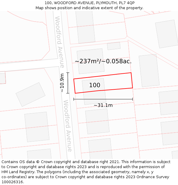 100, WOODFORD AVENUE, PLYMOUTH, PL7 4QP: Plot and title map