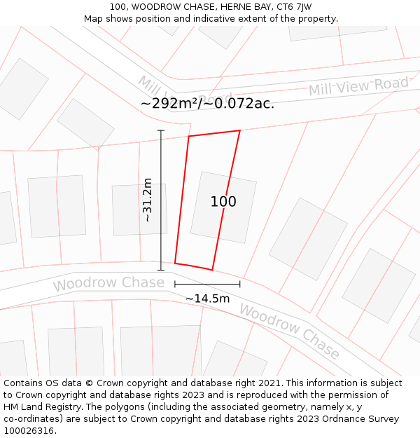 100, WOODROW CHASE, HERNE BAY, CT6 7JW: Plot and title map