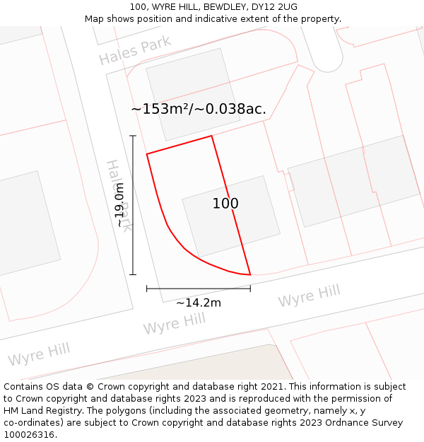 100, WYRE HILL, BEWDLEY, DY12 2UG: Plot and title map