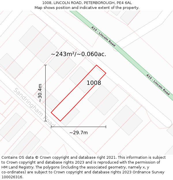 1008, LINCOLN ROAD, PETERBOROUGH, PE4 6AL: Plot and title map