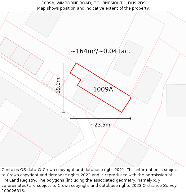 1009A, WIMBORNE ROAD, BOURNEMOUTH, BH9 2BS: Plot and title map