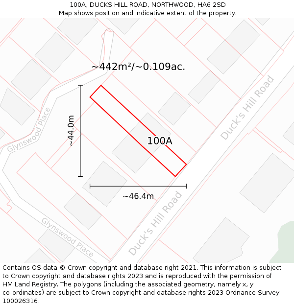 100A, DUCKS HILL ROAD, NORTHWOOD, HA6 2SD: Plot and title map