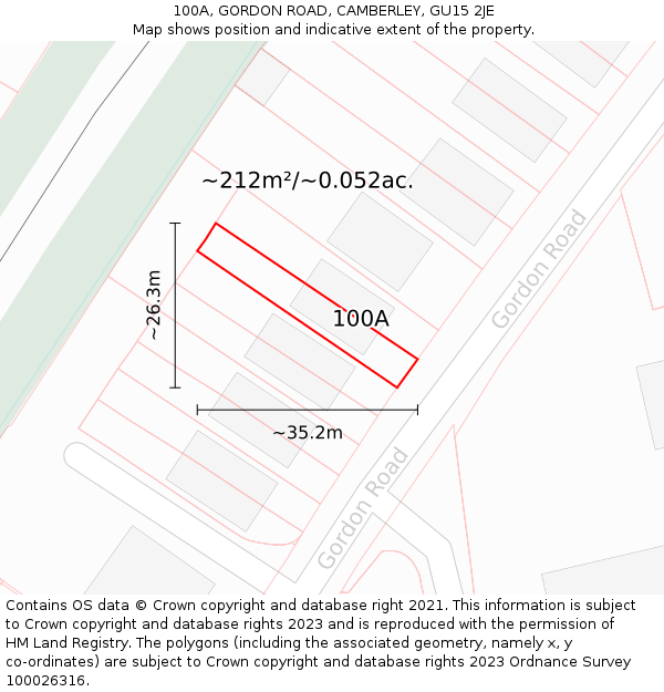 100A, GORDON ROAD, CAMBERLEY, GU15 2JE: Plot and title map