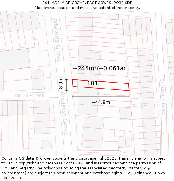 101, ADELAIDE GROVE, EAST COWES, PO32 6DE: Plot and title map