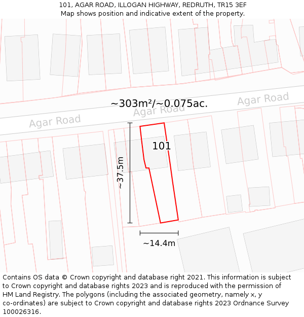 101, AGAR ROAD, ILLOGAN HIGHWAY, REDRUTH, TR15 3EF: Plot and title map