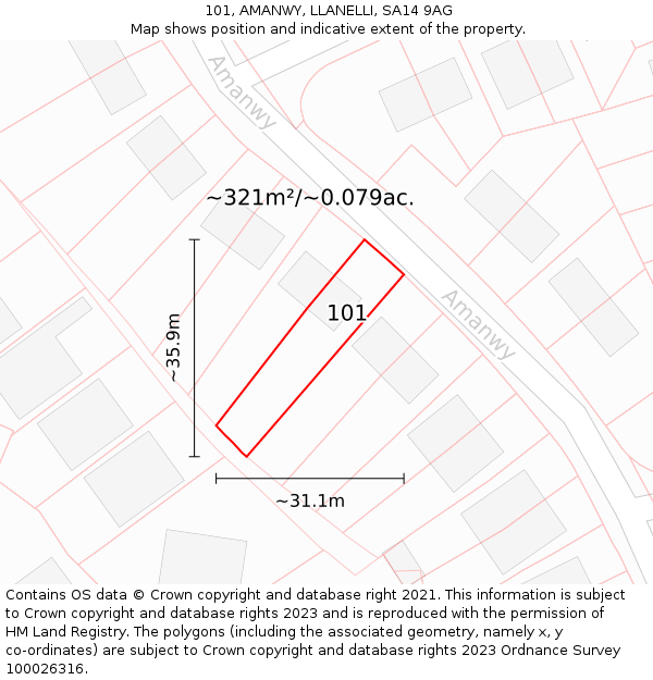 101, AMANWY, LLANELLI, SA14 9AG: Plot and title map