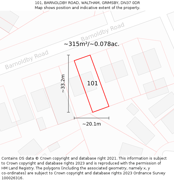 101, BARNOLDBY ROAD, WALTHAM, GRIMSBY, DN37 0DR: Plot and title map