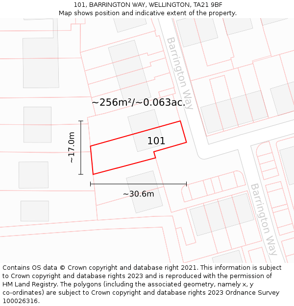 101, BARRINGTON WAY, WELLINGTON, TA21 9BF: Plot and title map