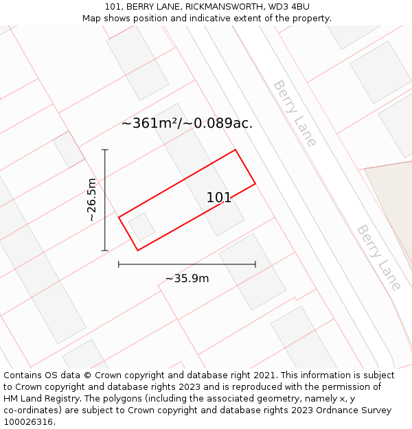 101, BERRY LANE, RICKMANSWORTH, WD3 4BU: Plot and title map