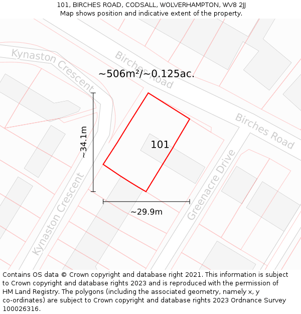 101, BIRCHES ROAD, CODSALL, WOLVERHAMPTON, WV8 2JJ: Plot and title map