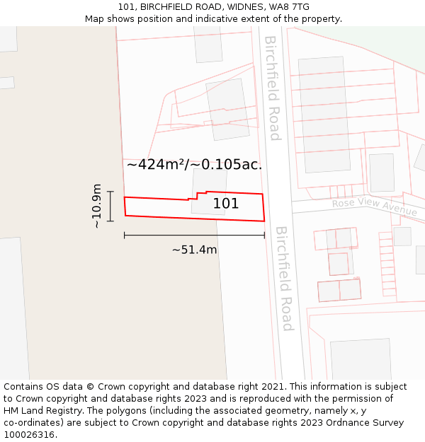 101, BIRCHFIELD ROAD, WIDNES, WA8 7TG: Plot and title map