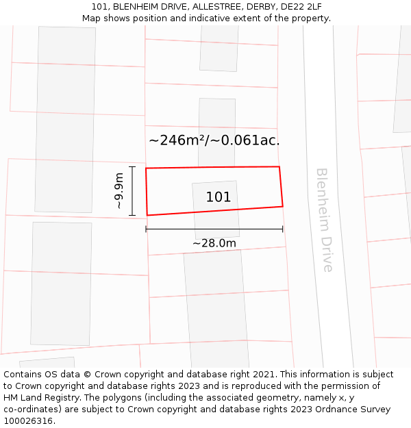 101, BLENHEIM DRIVE, ALLESTREE, DERBY, DE22 2LF: Plot and title map