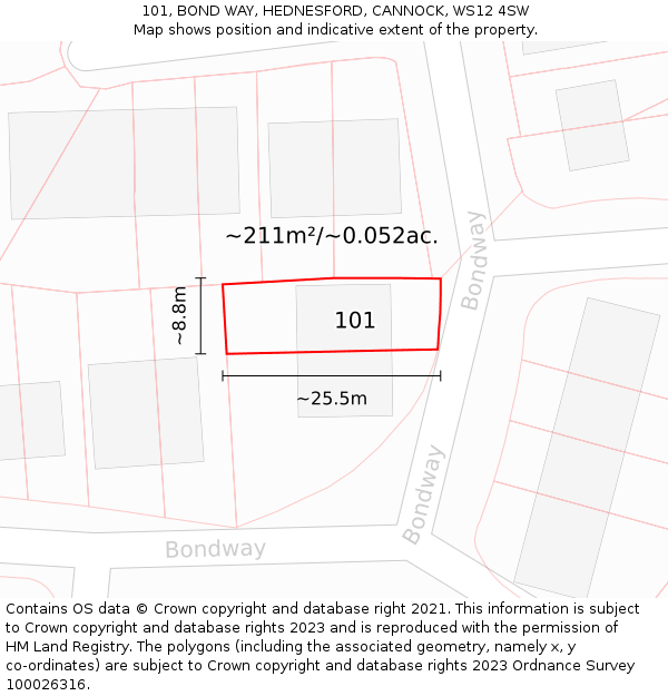 101, BOND WAY, HEDNESFORD, CANNOCK, WS12 4SW: Plot and title map