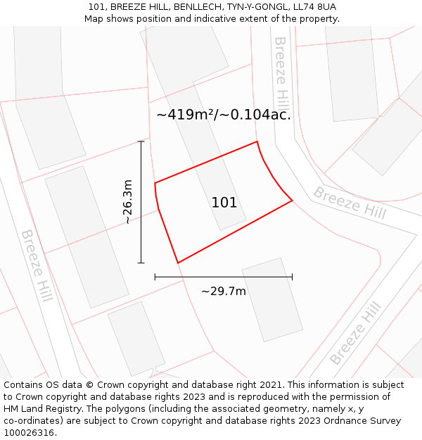 101, BREEZE HILL, BENLLECH, TYN-Y-GONGL, LL74 8UA: Plot and title map