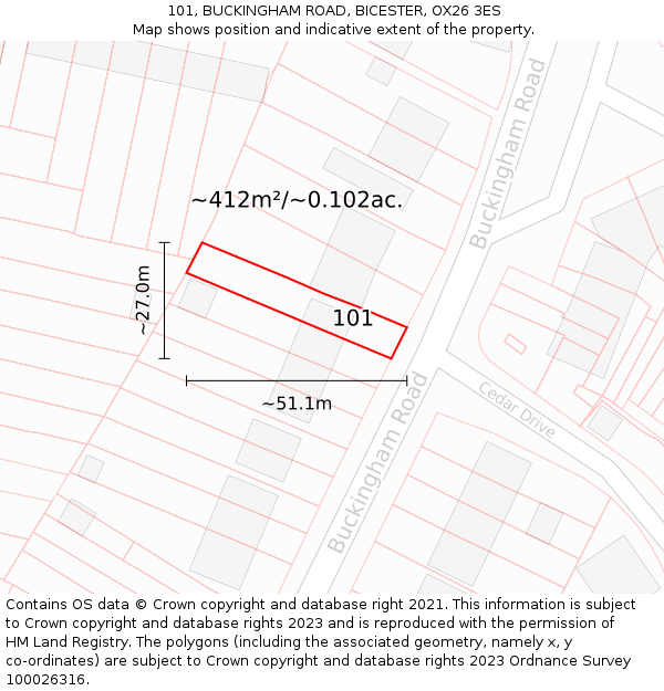 101, BUCKINGHAM ROAD, BICESTER, OX26 3ES: Plot and title map