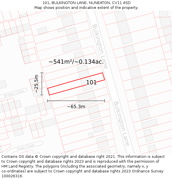 101, BULKINGTON LANE, NUNEATON, CV11 4SD: Plot and title map