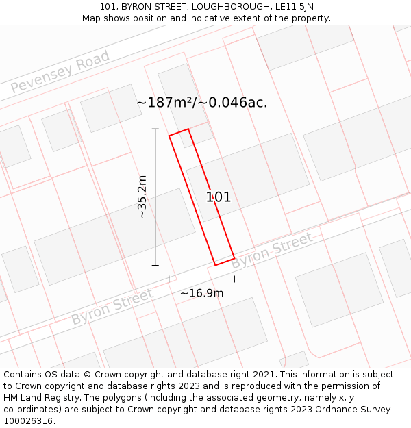 101, BYRON STREET, LOUGHBOROUGH, LE11 5JN: Plot and title map