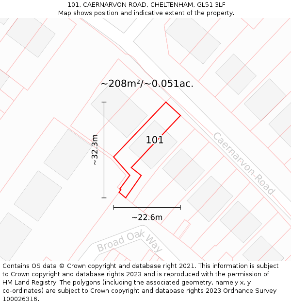 101, CAERNARVON ROAD, CHELTENHAM, GL51 3LF: Plot and title map