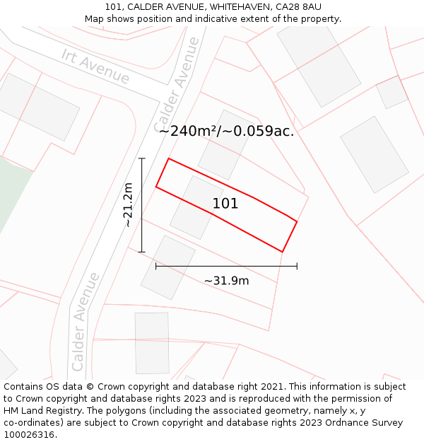 101, CALDER AVENUE, WHITEHAVEN, CA28 8AU: Plot and title map