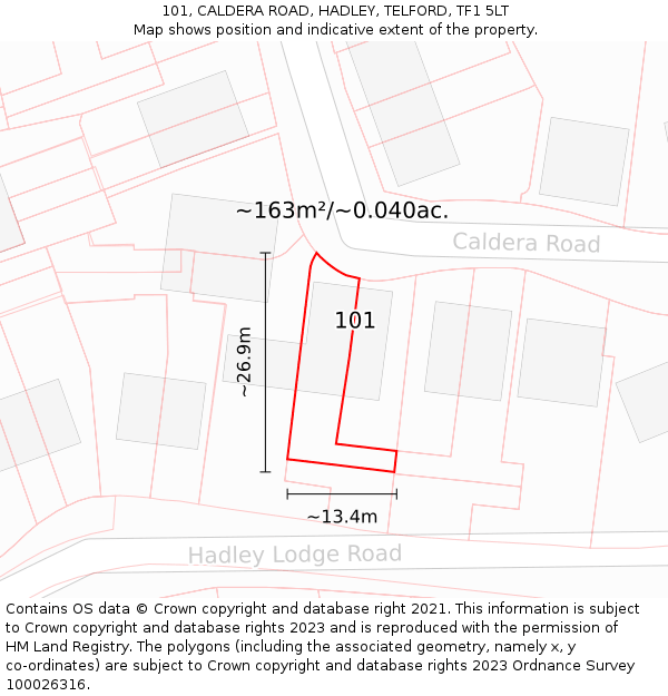 101, CALDERA ROAD, HADLEY, TELFORD, TF1 5LT: Plot and title map