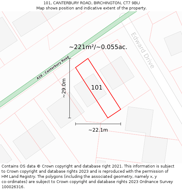 101, CANTERBURY ROAD, BIRCHINGTON, CT7 9BU: Plot and title map