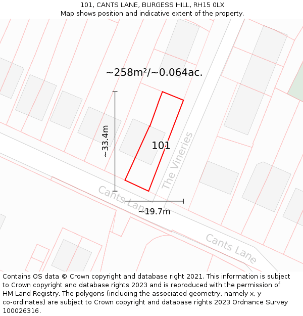 101, CANTS LANE, BURGESS HILL, RH15 0LX: Plot and title map