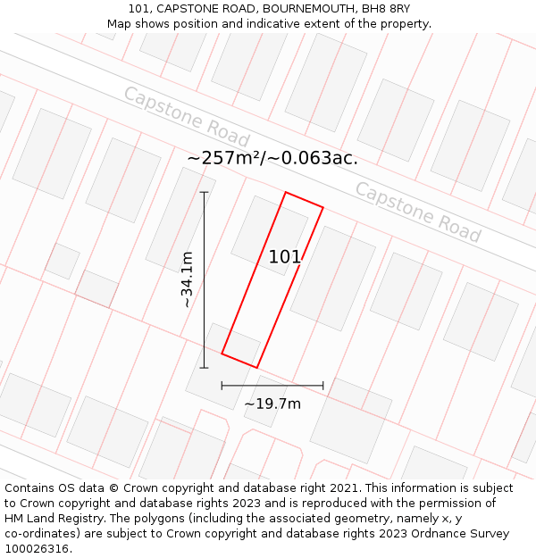 101, CAPSTONE ROAD, BOURNEMOUTH, BH8 8RY: Plot and title map