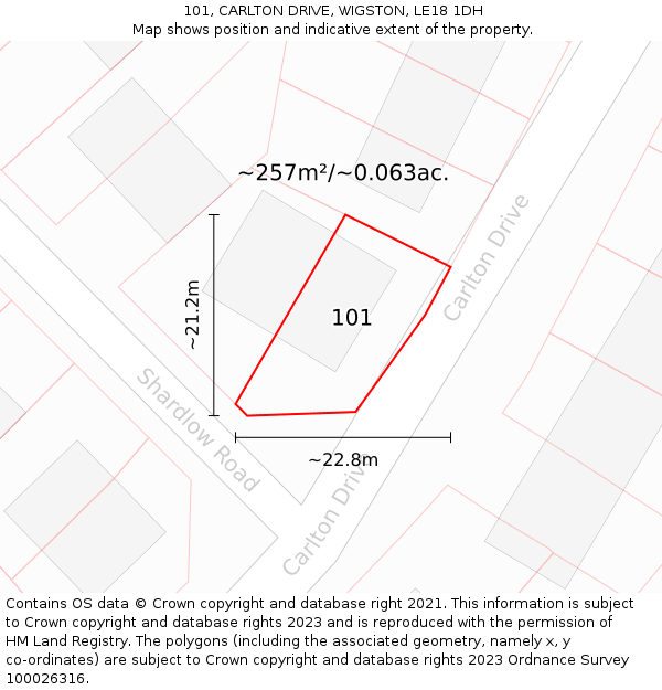 101, CARLTON DRIVE, WIGSTON, LE18 1DH: Plot and title map