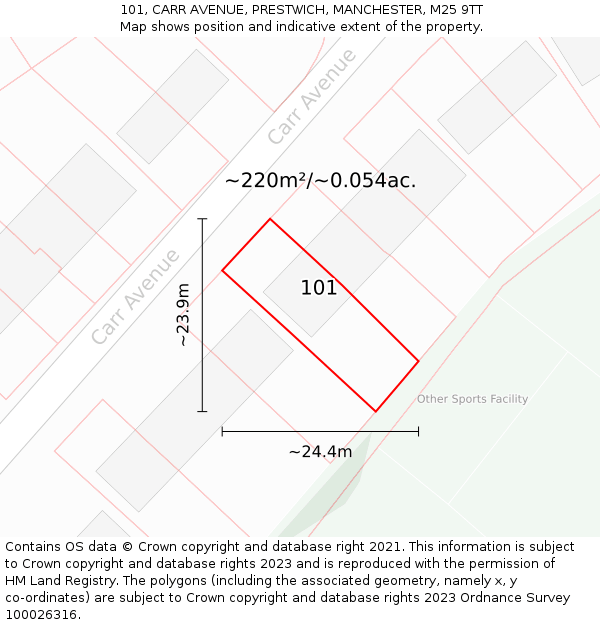 101, CARR AVENUE, PRESTWICH, MANCHESTER, M25 9TT: Plot and title map