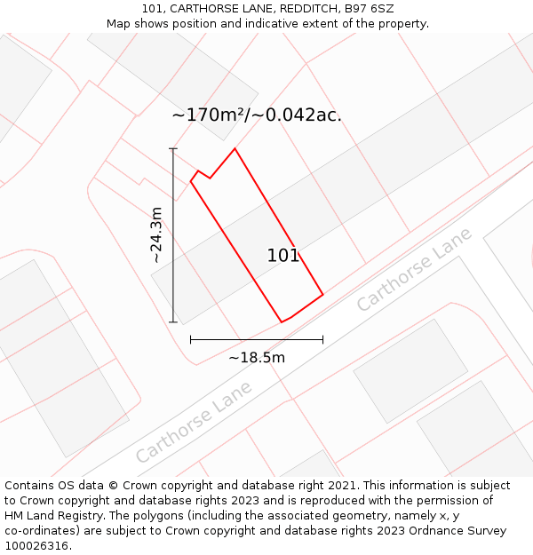 101, CARTHORSE LANE, REDDITCH, B97 6SZ: Plot and title map