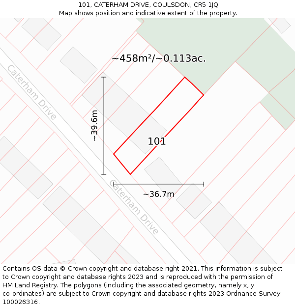 101, CATERHAM DRIVE, COULSDON, CR5 1JQ: Plot and title map