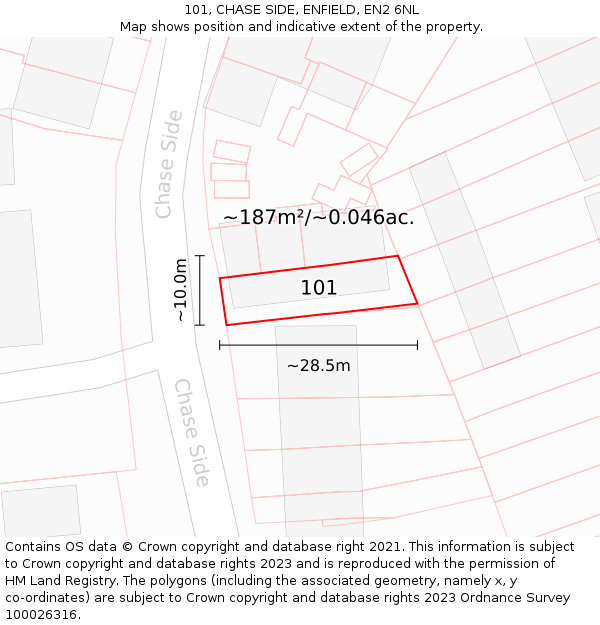 101, CHASE SIDE, ENFIELD, EN2 6NL: Plot and title map