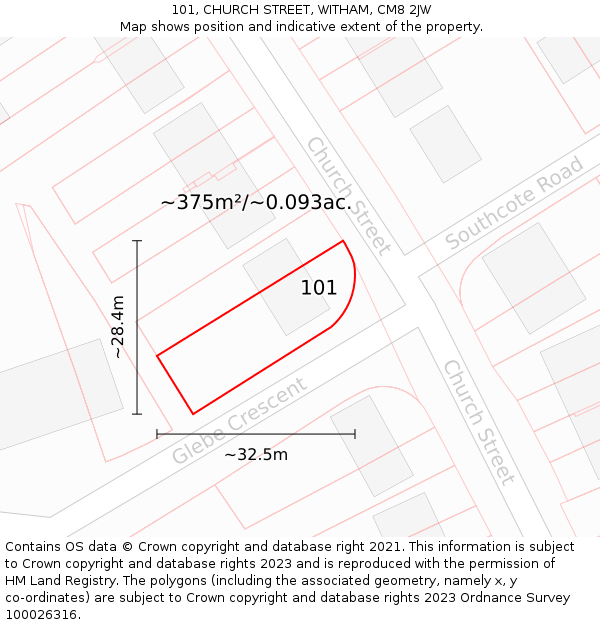 101, CHURCH STREET, WITHAM, CM8 2JW: Plot and title map