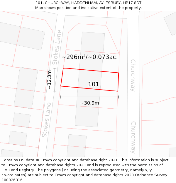 101, CHURCHWAY, HADDENHAM, AYLESBURY, HP17 8DT: Plot and title map