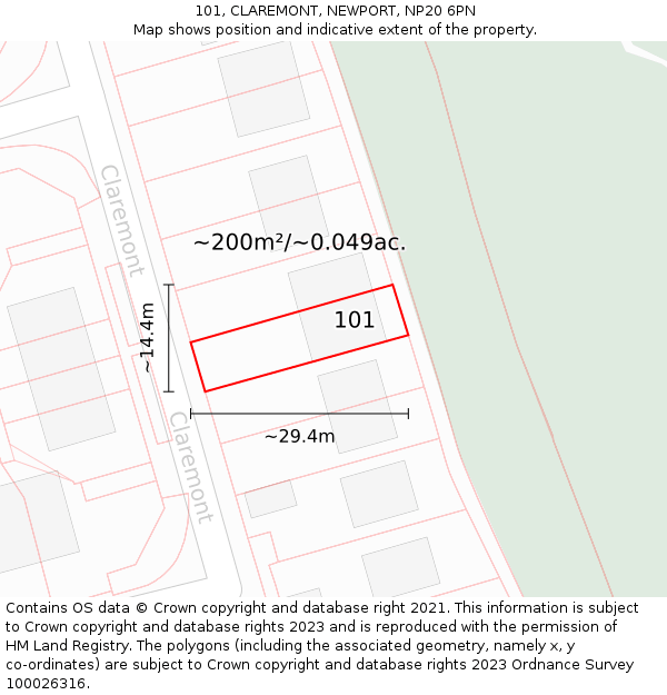 101, CLAREMONT, NEWPORT, NP20 6PN: Plot and title map