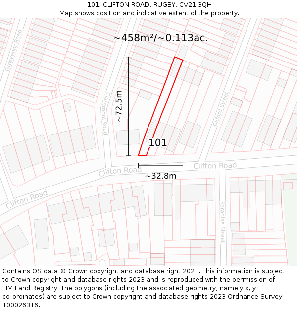 101, CLIFTON ROAD, RUGBY, CV21 3QH: Plot and title map