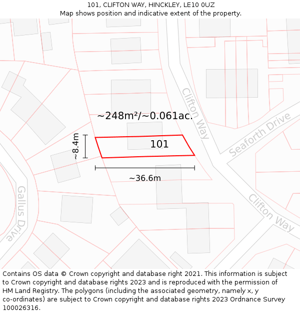 101, CLIFTON WAY, HINCKLEY, LE10 0UZ: Plot and title map