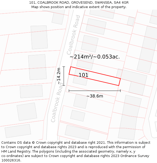 101, COALBROOK ROAD, GROVESEND, SWANSEA, SA4 4GR: Plot and title map