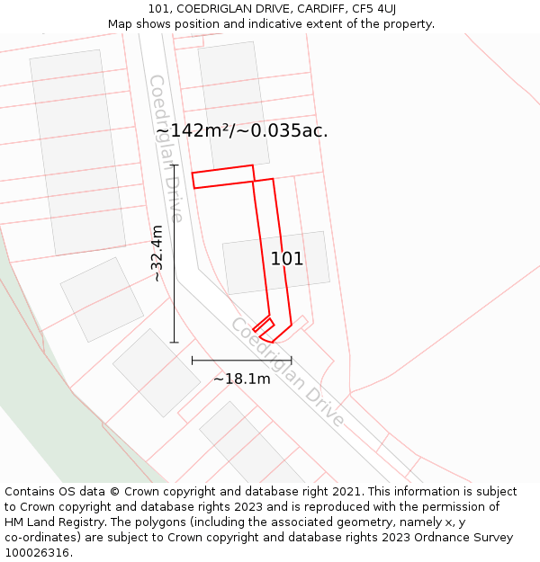 101, COEDRIGLAN DRIVE, CARDIFF, CF5 4UJ: Plot and title map