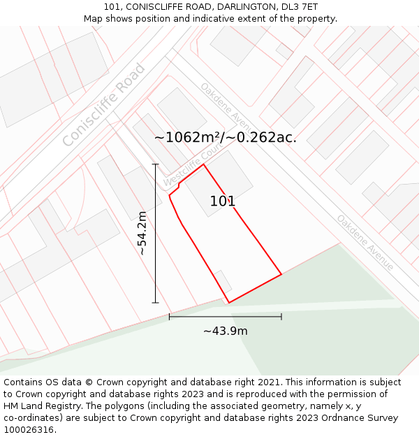 101, CONISCLIFFE ROAD, DARLINGTON, DL3 7ET: Plot and title map