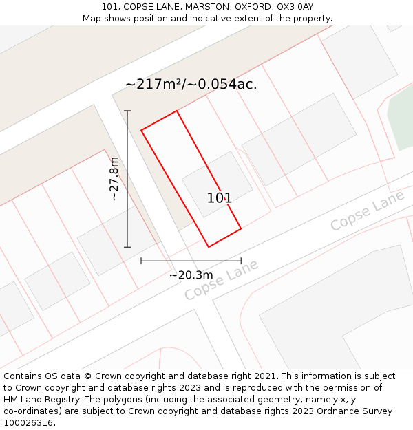 101, COPSE LANE, MARSTON, OXFORD, OX3 0AY: Plot and title map