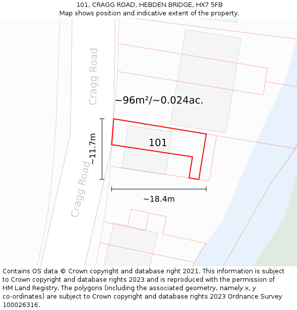 101, CRAGG ROAD, HEBDEN BRIDGE, HX7 5FB: Plot and title map